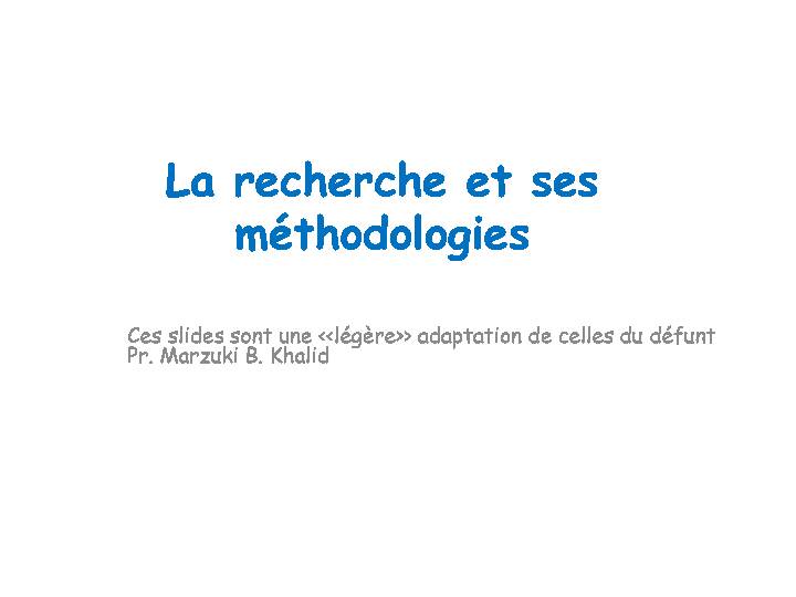 La recherche et ses méthodologies - Université Laval