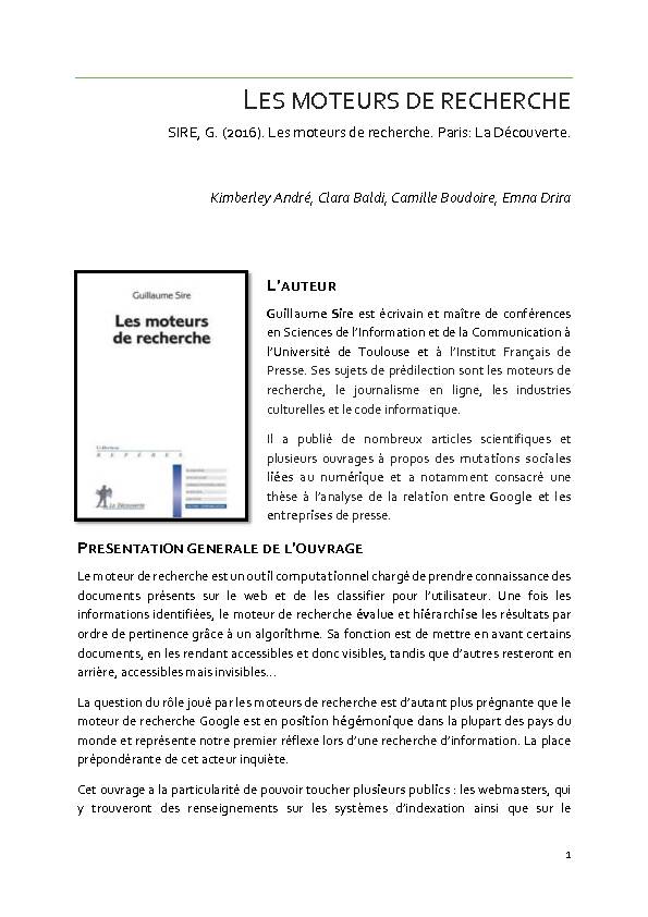 [PDF] LES MOTEURS DE RECHERCHE  Numérique Circo 25