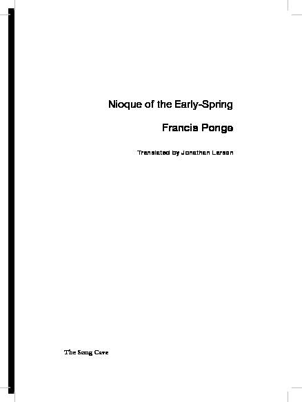 Nioque of the Early-Spring Francis Ponge - spdbooksorg