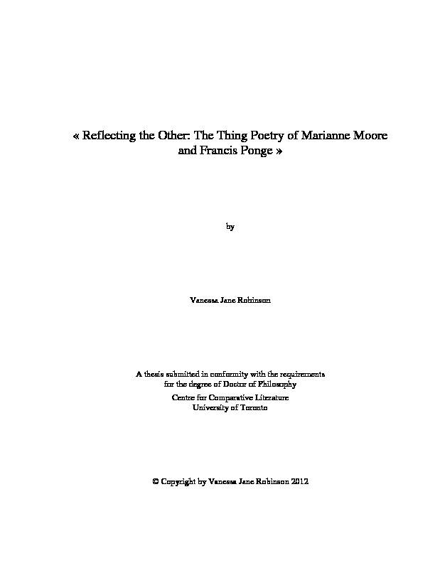 « Reflecting the Other: The Thing Poetry of Marianne Moore