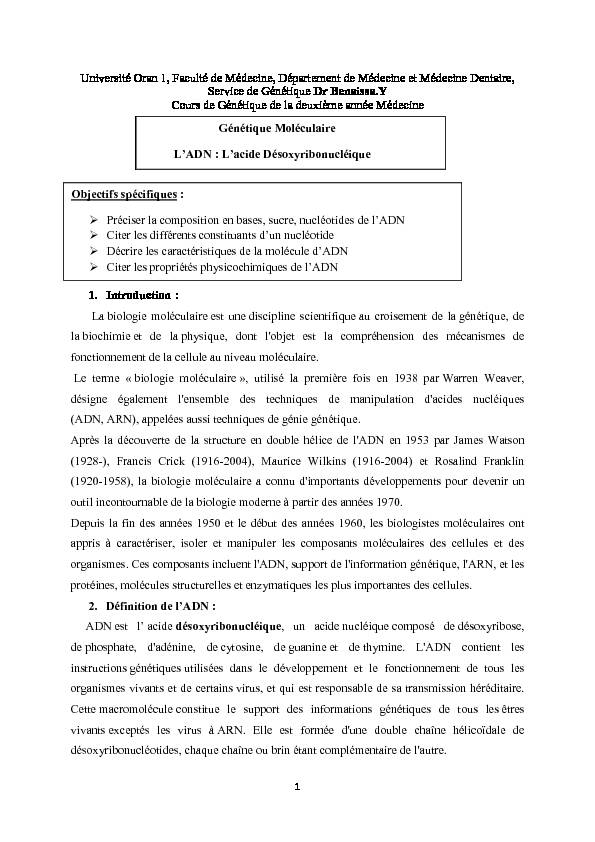 [PDF] structure de lADN et de lARN (PDF, 51928 Ko) - Faculté de