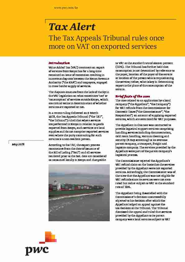 Tax Alert - VAT on exported services - PwC