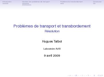 Problèmes de transport et transbordement - Résolution