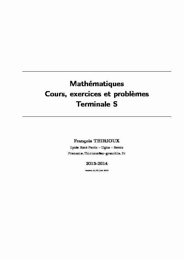 Mathématiques Cours, exercices et problèmes Terminale S