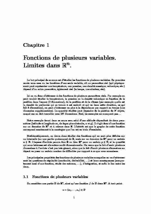 [PDF] Chapitre 1 - Fonctions de plusieurs variables Limites dans R