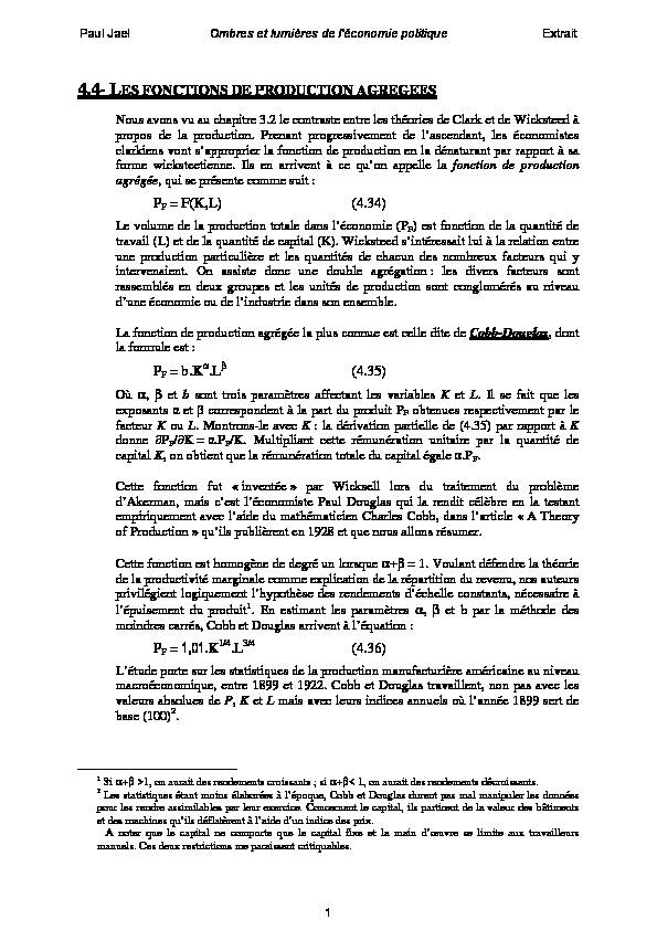 [PDF] 44- LES FONCTIONS DE PRODUCTION AGREGEES PF = F(KL