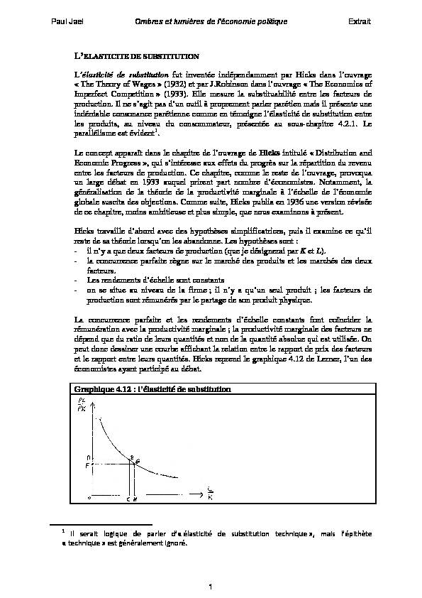 [PDF] Lélasticité de substitution fut inventée indépendamment par Hicks