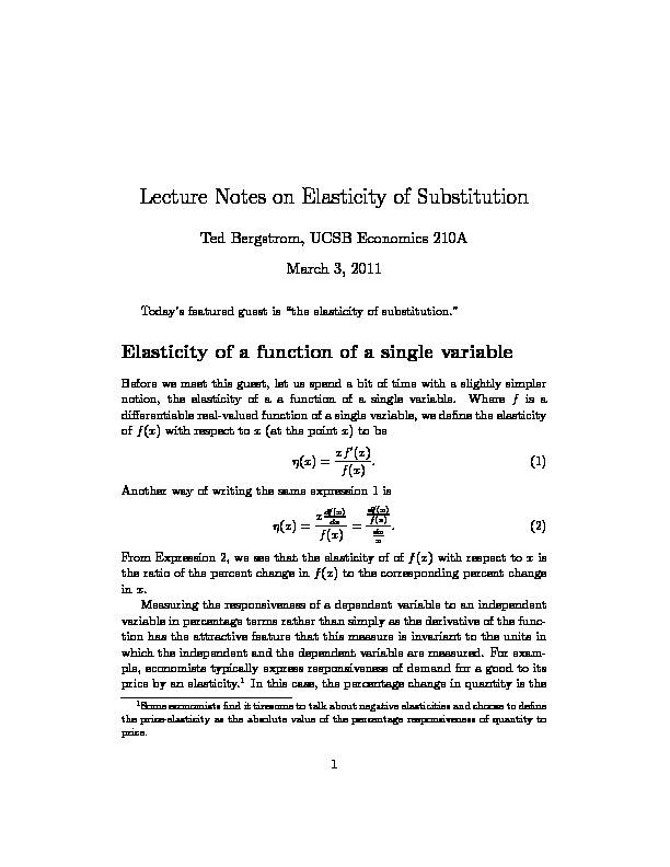 Lecture Notes on Elasticity of Substitution - New York University