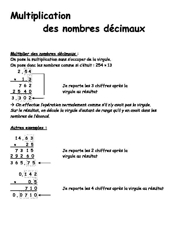 Multiplication des nombres décimaux