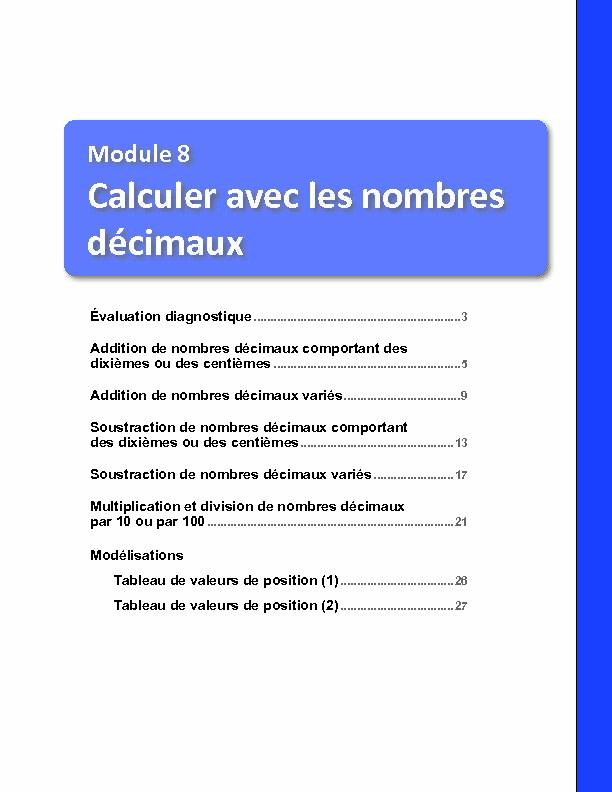 Module 8 Calculer avec les nombres décimaux