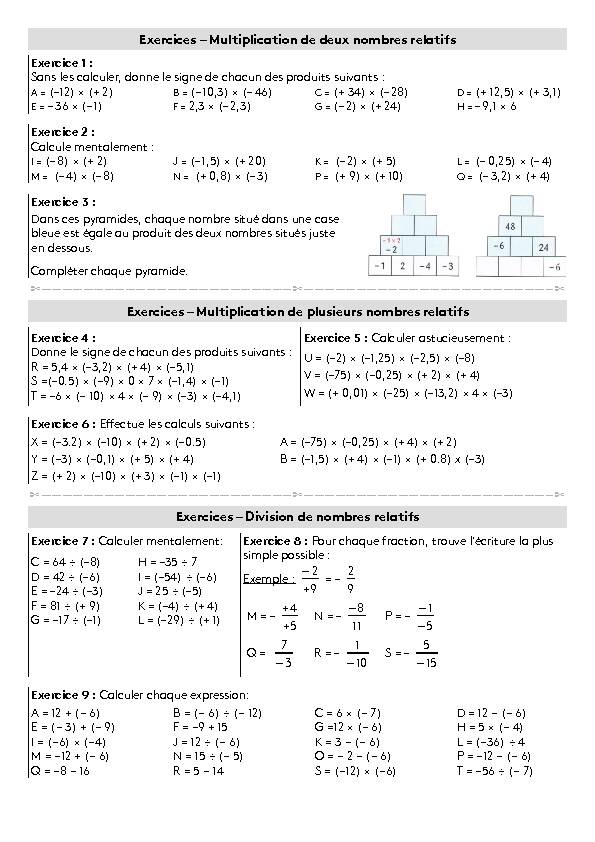 [PDF] Multiplication de deux nombres relatifs Exercices - Mathsbzh