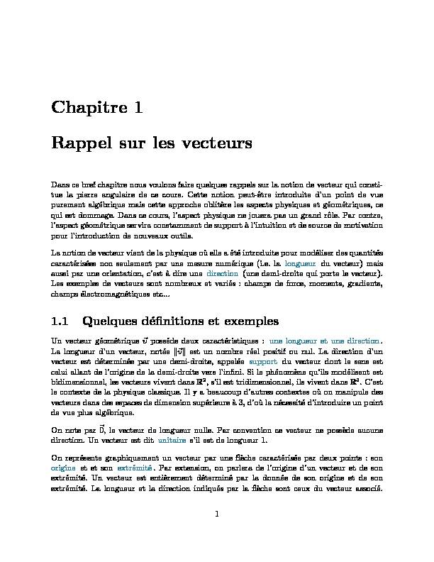 [PDF] Chapitre 1 Rappel sur les vecteurs - Cours