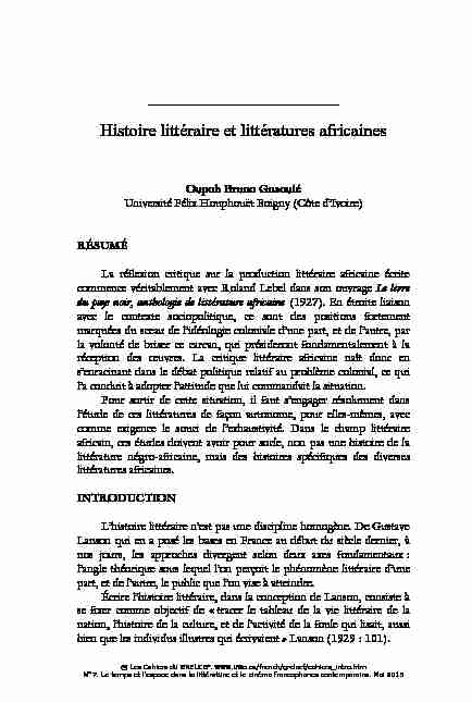 [PDF] Histoire littéraire et littératures africaines