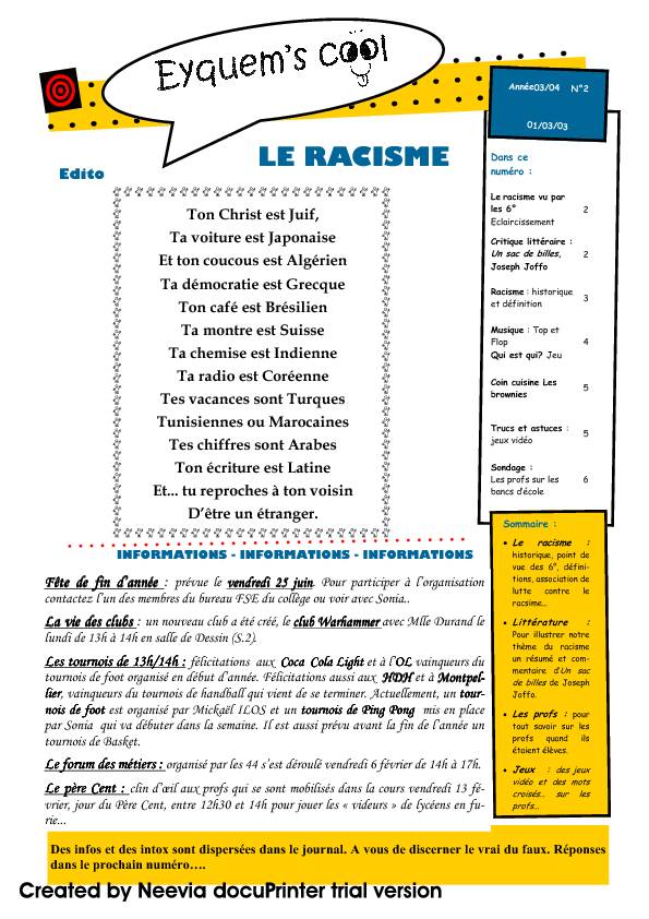 [PDF] LE RACISME - Collège Les Eyquems