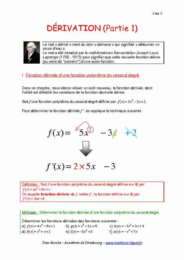 DÉRIVATION (Partie 1) - maths et tiques