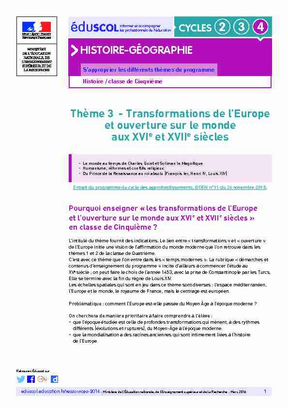 histoire-géographie Thème 3 - Transformations de lEurope et