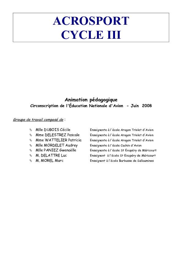 [PDF] ACROSPORT CYCLE III