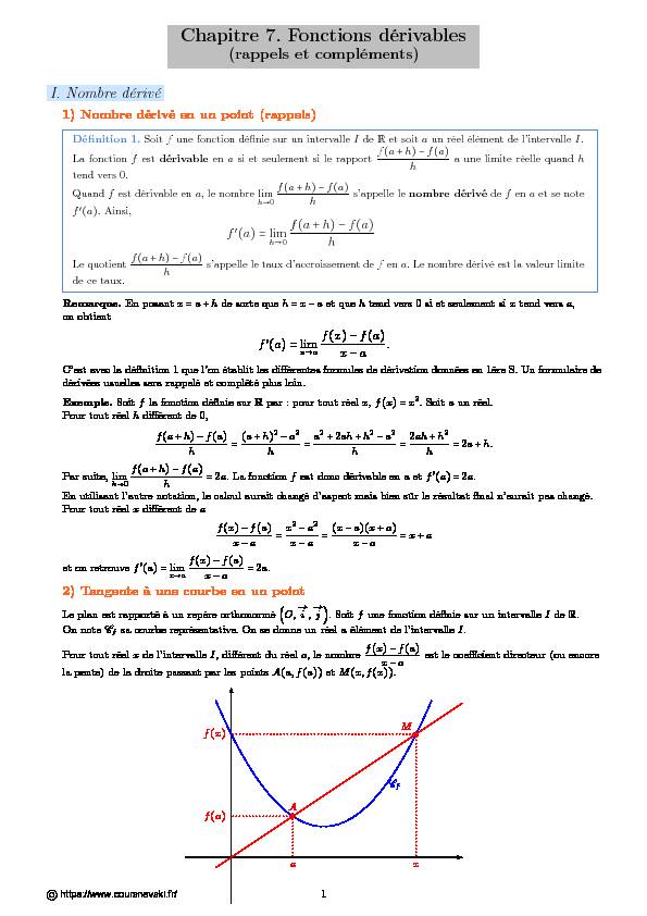 [PDF] Chapitre 7 Fonctions dérivables - Maths-francefr