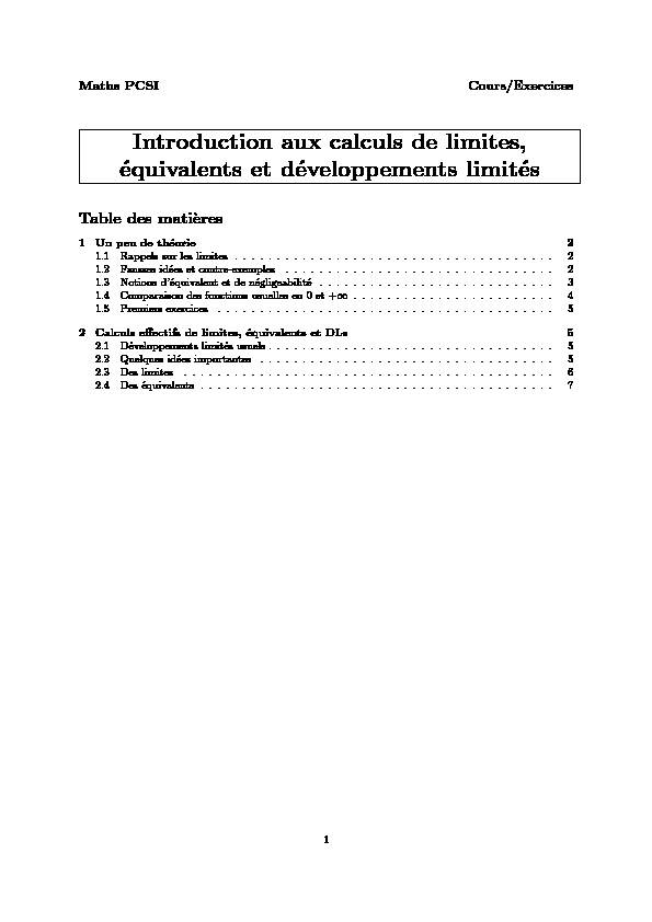 [PDF] Introduction aux calculs de limites équivalents et développements