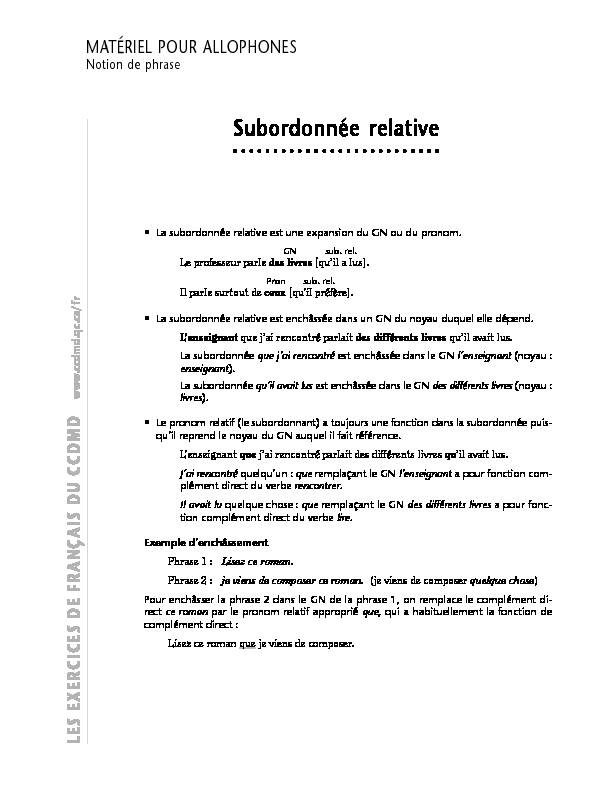 [PDF] Subordonnée relative - CCDMD