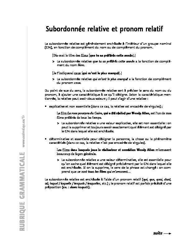 [PDF] Subordonnée relative et pronom relatif
