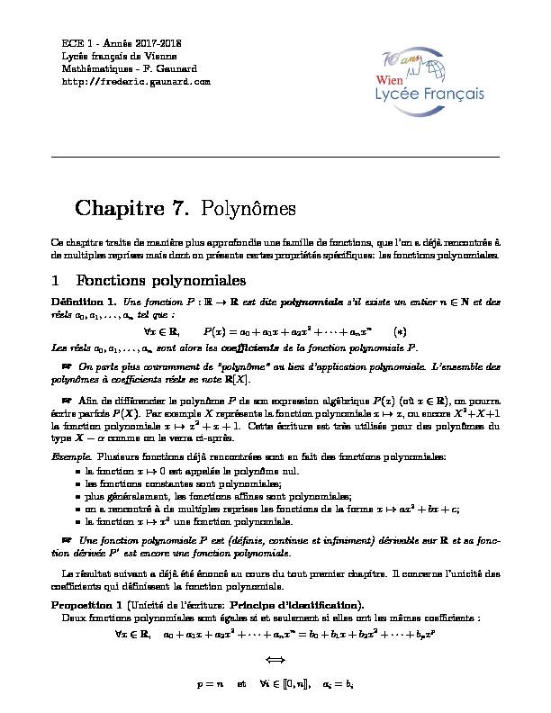 [PDF] Chapitre 7 Polynômes