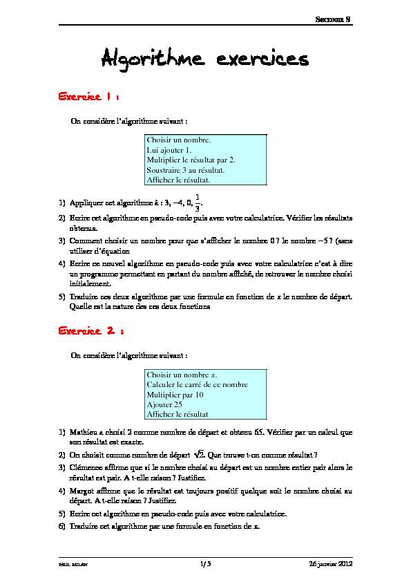 [PDF] Algorithme exercices - Lycée dAdultes