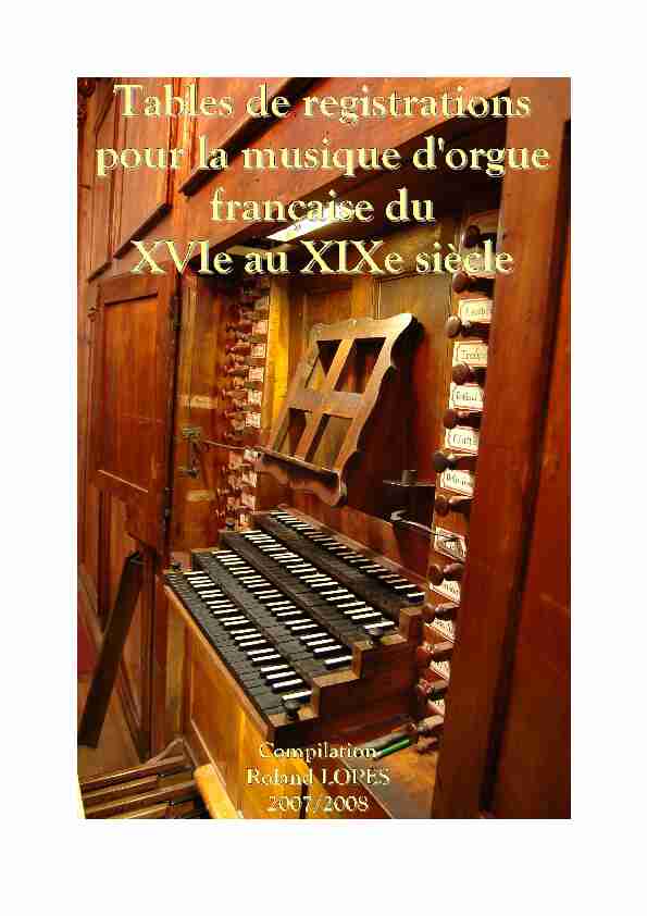 Tables de registrations pour la musique d'orgue française