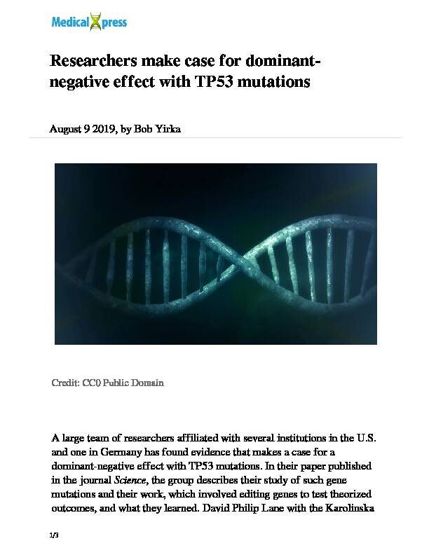 Researchers make case for dominant-negative effect with TP53