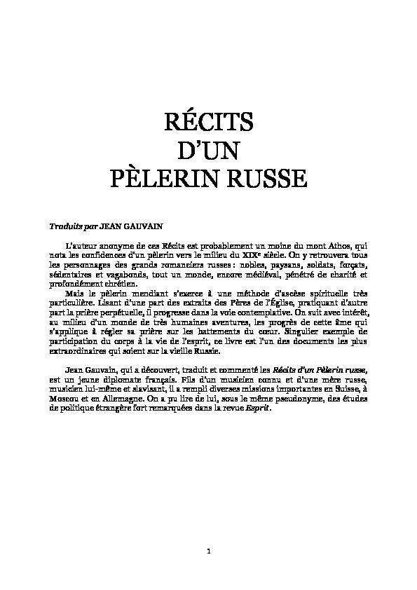 RÉCITS D’UN PÈLERIN RUSSE - Internet Archive