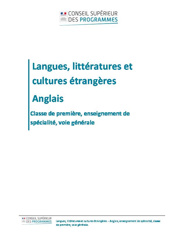 Langues littératures et cultures étrangères Anglais - SNES