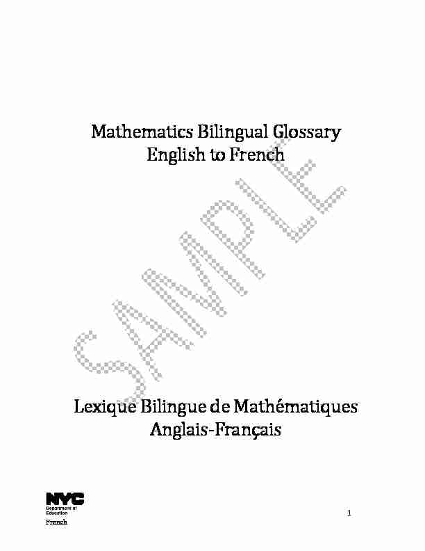 Mathematics Bilingual Glossary English to French Lexique Bilingue