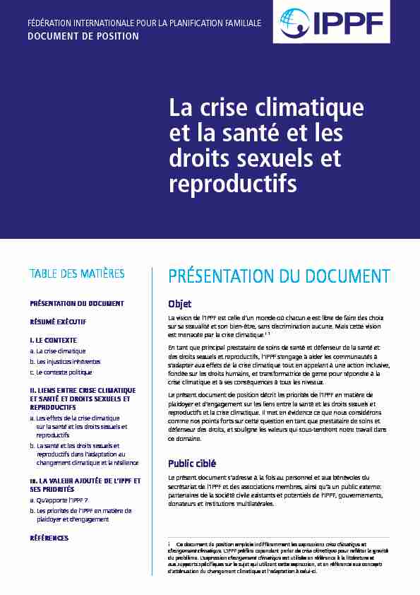 La crise climatique et la santé et les droits sexuels et reproductifs