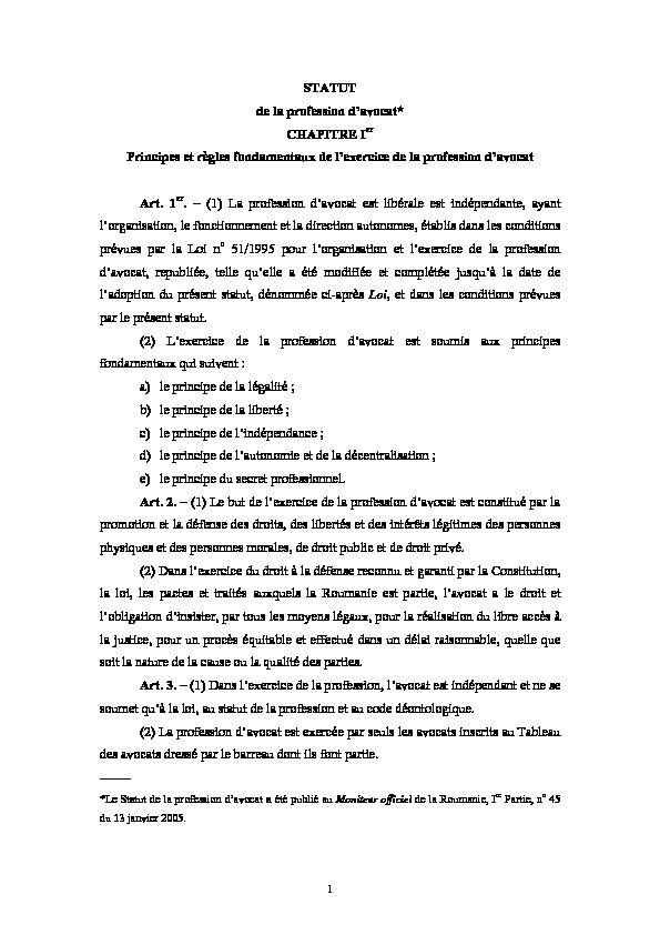 [PDF] Roumanie - Statuts de la profession davocat - CCBE