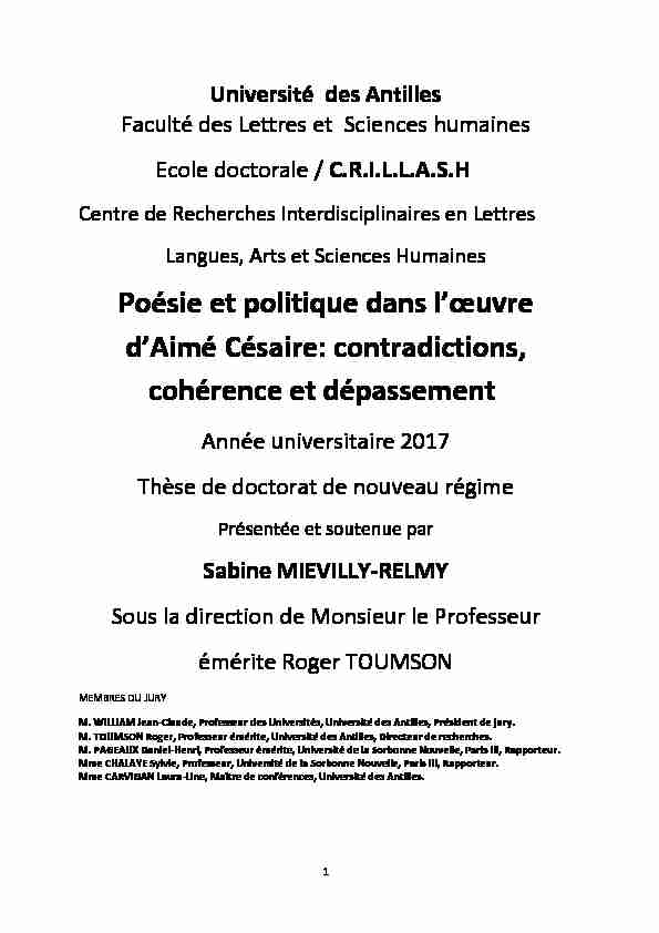 Poésie et politique dans lœuvre dAimé Césaire: contradictions