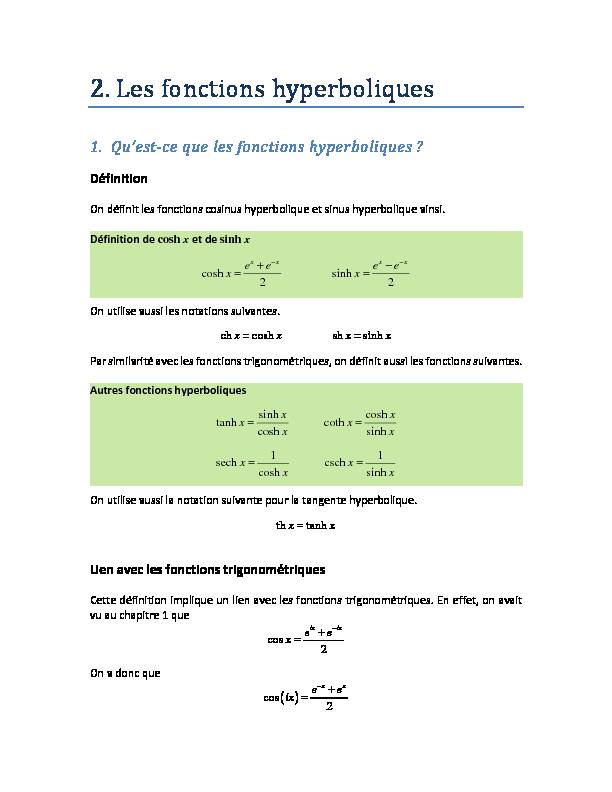 [PDF] 2 Les fonctions hyperboliques - La physique à Mérici