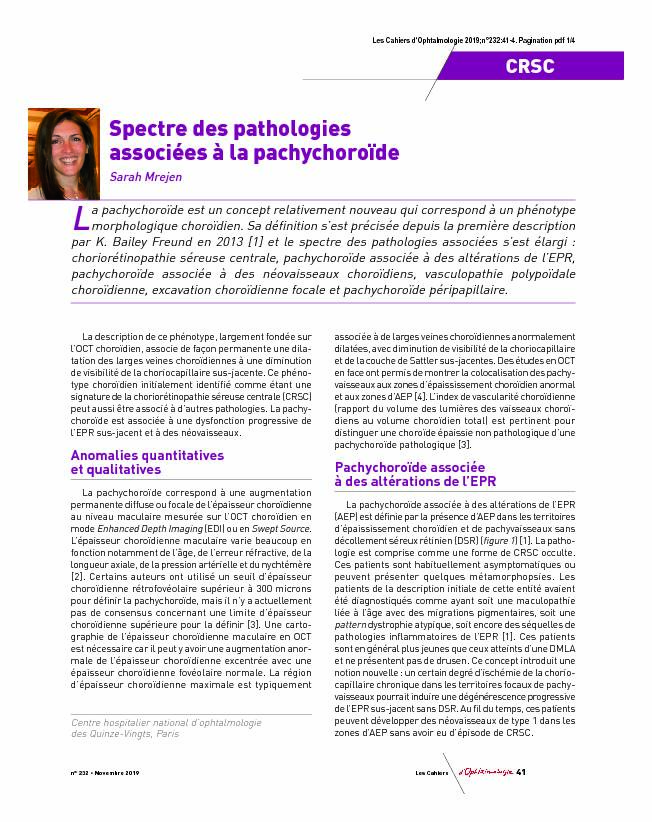 Spectre des pathologies associées à la pachychoroïde