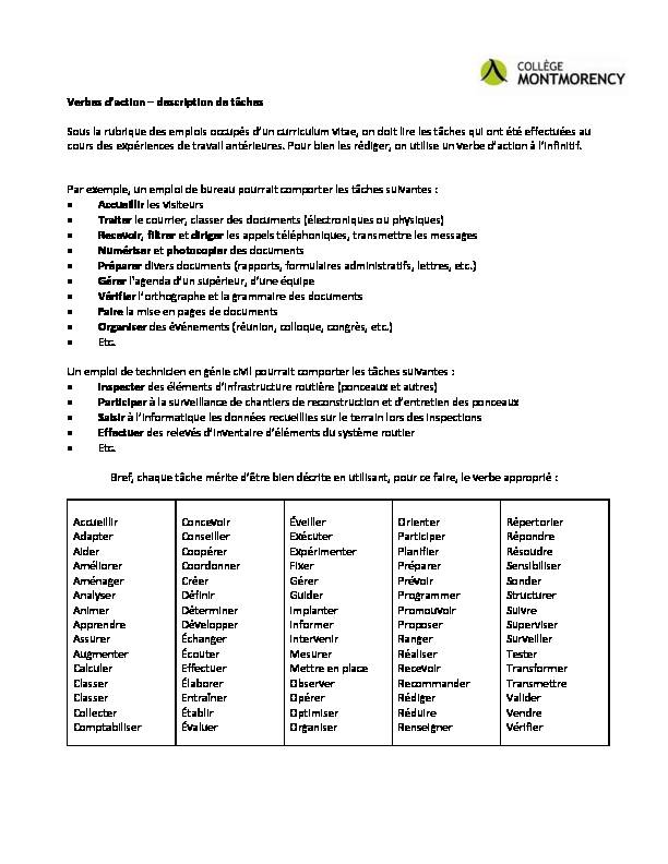 [PDF] Verbes daction – description de tâches
