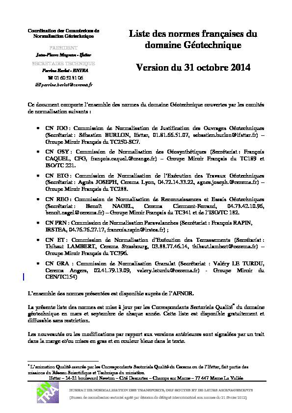 Liste des normes françaises du domaine Géotechnique Version