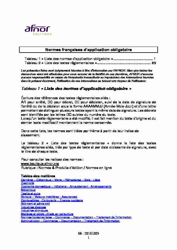 [PDF] Liste des normes dapplication obligatoire - France Normalisation