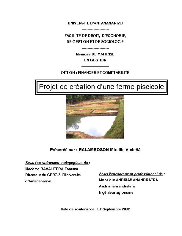 [PDF] Projet de création dune ferme piscicole - Université dAntananarivo