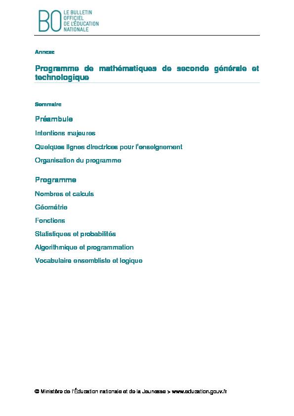 [PDF] Programme de mathématiques de seconde générale et technologique