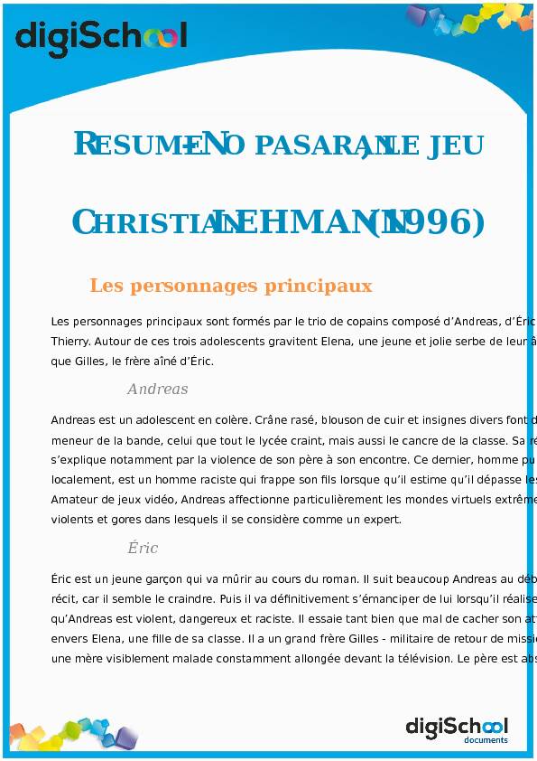 resume –no pasaran  le jeu christian lehmann (1996)