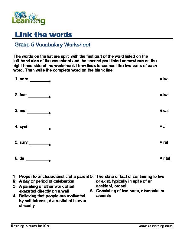 Link the words - K5 Learning
