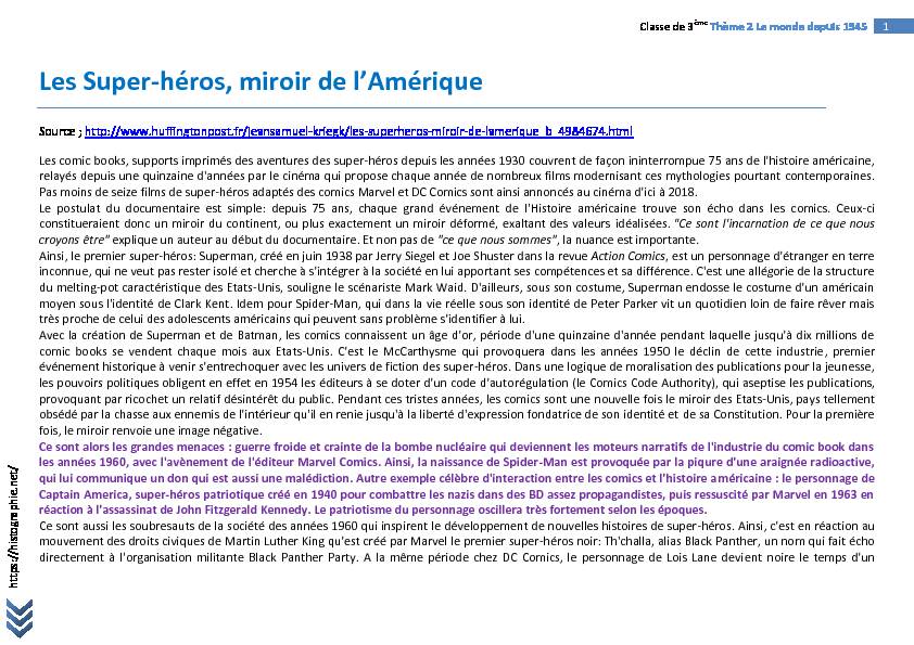 [PDF] Les Super-héros miroir de lAmérique - HISTOgraphie