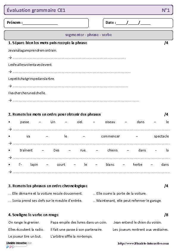 [PDF] évaluation bilan grammaire CE1 - Librairie-Interactive