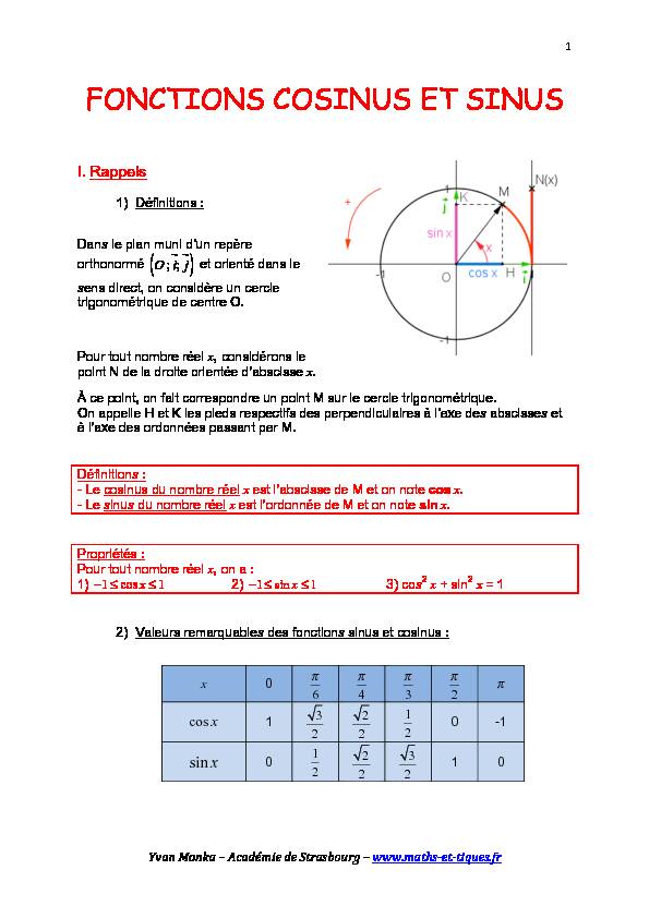 [PDF] FONCTIONS COSINUS ET SINUS - maths et tiques