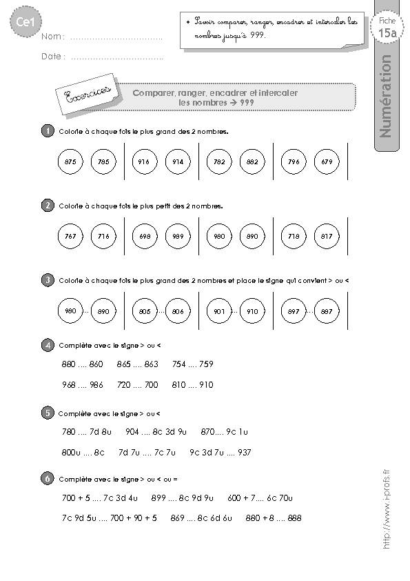 [PDF] ce1-exercices-comparer-ranger-encadrer-les-nombres-999pdf