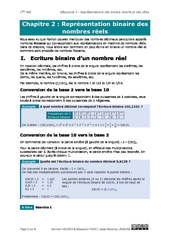 [PDF] Chapitre 2 : Représentation binaire des nombres réels