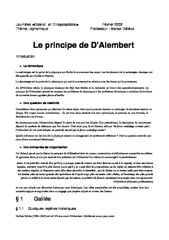 Le principe de dAlembert